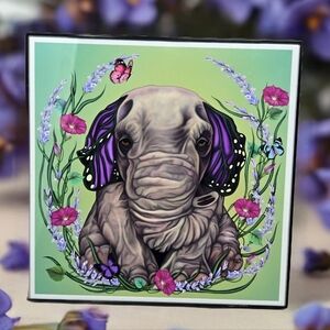 Lavender Butterphant By Lorraine Martin Giclee Print Framed Colorful Elephant